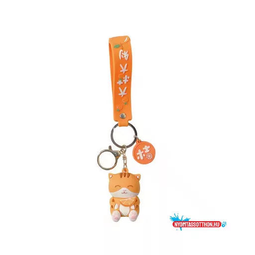 Mandarin Macska Kulcstartó – Cuki Szilikon Szíjjal