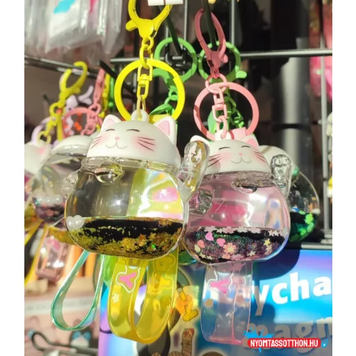 Szerencsehozó Cica Likvides Kulcstartó