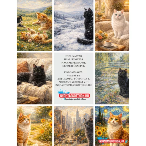 2026 Macskák - Festmények - macskás fali naptár (A4)