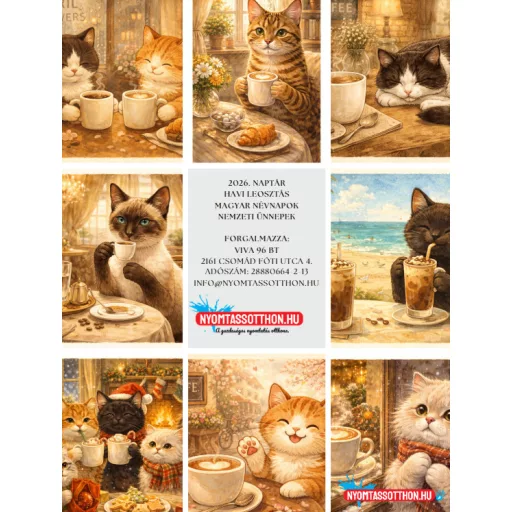 2026 Kávé és Macskák – Vicces macskás fali naptár (A4)