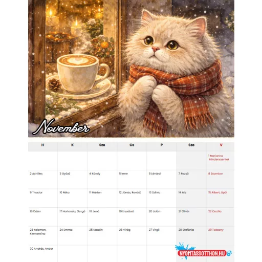 2026 Kávé és Macskák – Vicces macskás fali naptár (A4)