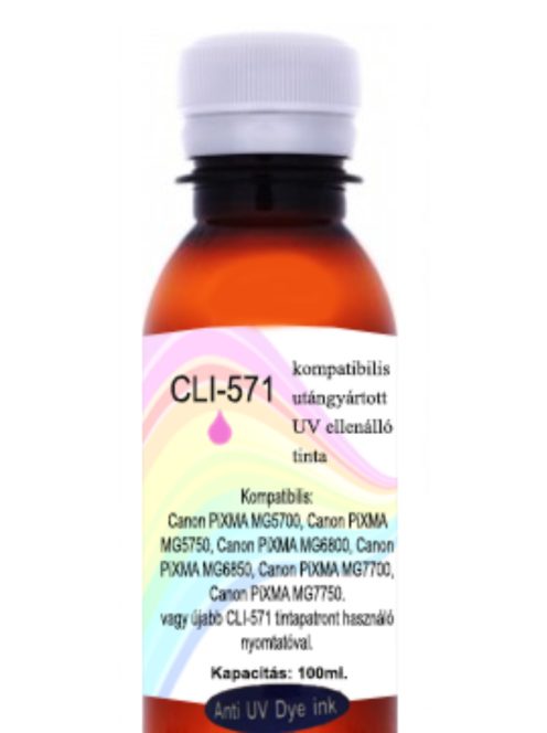 Új generációs utángyártott UV ellenálló CLI-571 magenta tinta, 100ml (db)