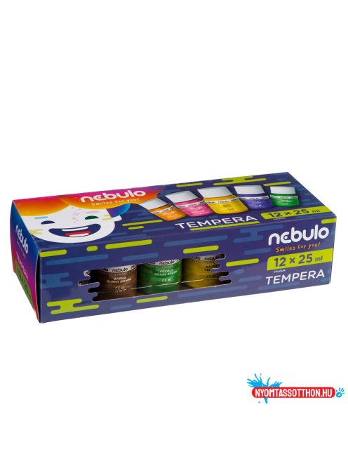 Tempera készlet, 25 ml, tégelyes, Nebulo 12 különféle  szín