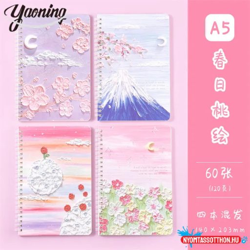 A5 vonalas japán cseresznyevirágzás hangulatú spirál füzet A5
