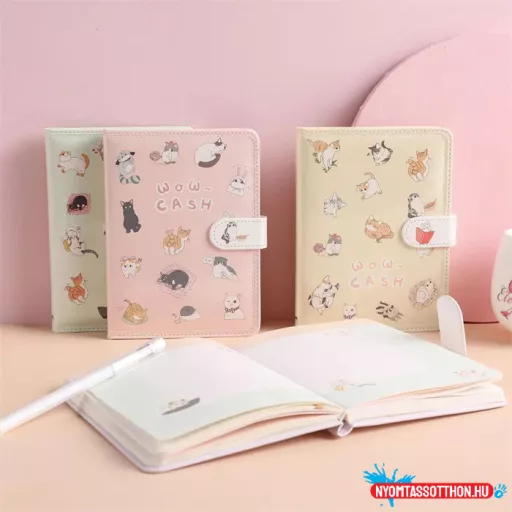 Cicás pasztell jegyzetfüzet mintás lezáróval