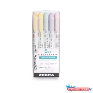   Szövegkiemelő készlet, 1,4/4 mm, kétvégű, Zebra Mildliner Highlighter Gentle, 5 különböző szín
