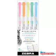   Szövegkiemelő készlet, 1,4/4 mm, kétvégű, Zebra Mildliner Fluorescent, 5 szín