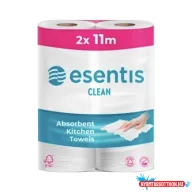   Papírtörlő konyhai 2 rétegű átmérő: 10,2 cm 50 lap/11 méter/tekercs 2 tekercs/csomag Esentis Clean