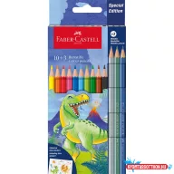   Színes ceruza készlet hatszögletű DINOSZAURUSZ + matrica Faber-Castell 10+3klf. szín