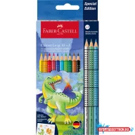   Színes ceruza készlet háromszögletű GRIP DINOSZAURUSZ + matrica Faber-Castell 10+3klf. szín
