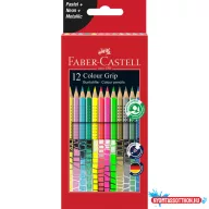   Színes ceruza készlet háromszögletű GRIP Faber-Castell pasztell, neon, metál színek 12klf. szín
