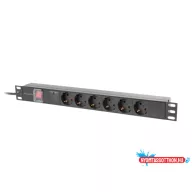   Lanberg PDU-06F-0200-BK 19" 1U 6xSchuko aljzat Schuko csatlakozóvéggel 2m fekete elosztósor kapcsolóval