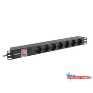 Lanberg PDU-07F-0200-BK 19" 1U 7xSchuko aljzat Schuko csatlakozóvéggel 2m túlfeszültségvédett elosz