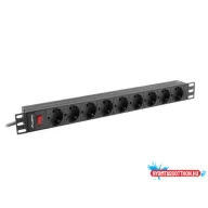 Lanberg PDU-09F-0300-BK 19" 1U 9xSchuko aljzat Uni-Schuko csatlakozóvéggel 3m fekete elosztósor kap