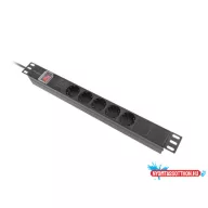  Lanberg PDU-05F-0200-IEC-BK 19" 1U 5xSchuko aljzat C14 csatlakozóvéggel 2m fekete elosztósor kapcsolóval