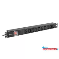   Lanberg PDU-10I-0200-IEC-BK 19" 1U 10xC13 aljzat C14 csatlakozóvéggel 2m fekete elosztósor kapcsolóval