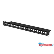 Lanberg PPKS-1024-B 19" 1U üres fekete patch panel 24 db Keystone jack fogadására, kábeltartóval