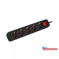   Lanberg PS1-05F-0300-BK 5x Schuko aljzat 10A 3m kapcsolós fekete elosztósor