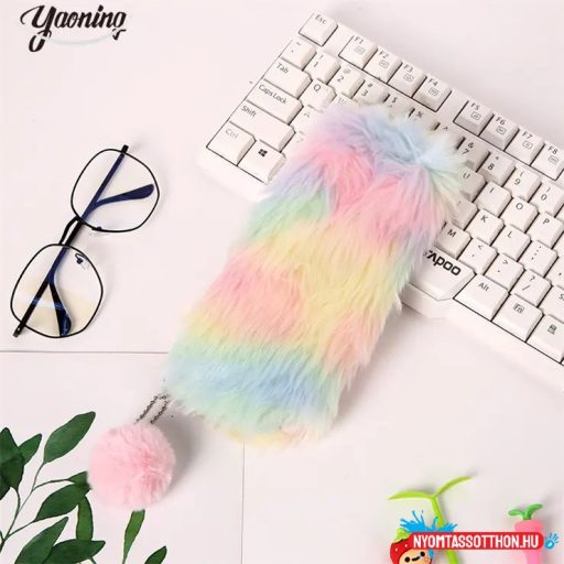 Szőrös színes bolyhos tolltartó