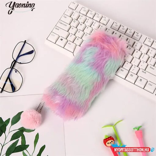 Szőrös színes bolyhos tolltartó