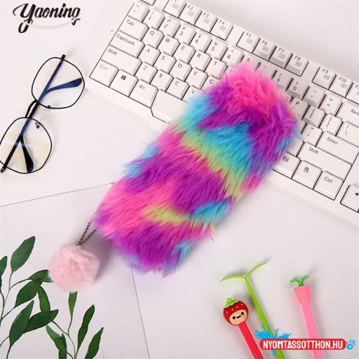 Szőrös színes bolyhos tolltartó