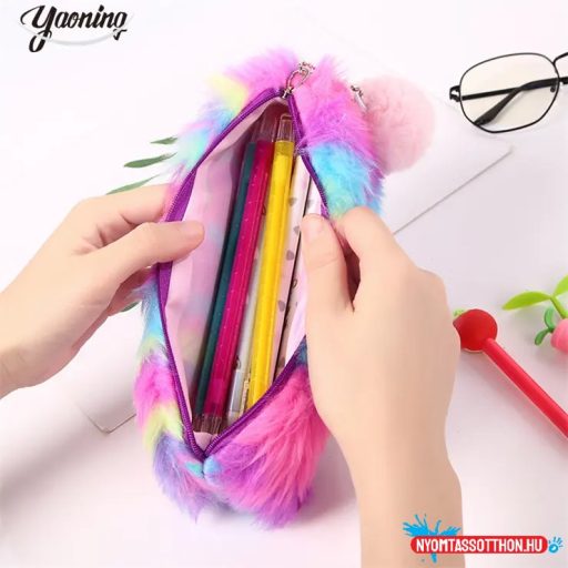 Szőrös színes bolyhos tolltartó