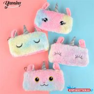 Unikornis szőrös tolltartó