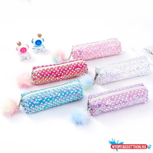 Glitteres pompomos egyterű tolltartó