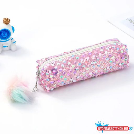 Glitteres pompomos egyterű tolltartó