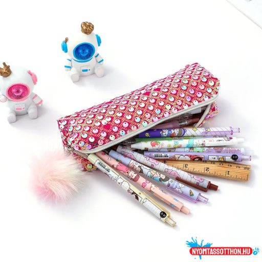 Glitteres pompomos egyterű tolltartó