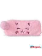 Mosolygós szőrös cicás tolltartó pompommal