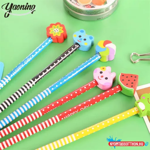 Állatfigurás csíkos grafitceruza radírral