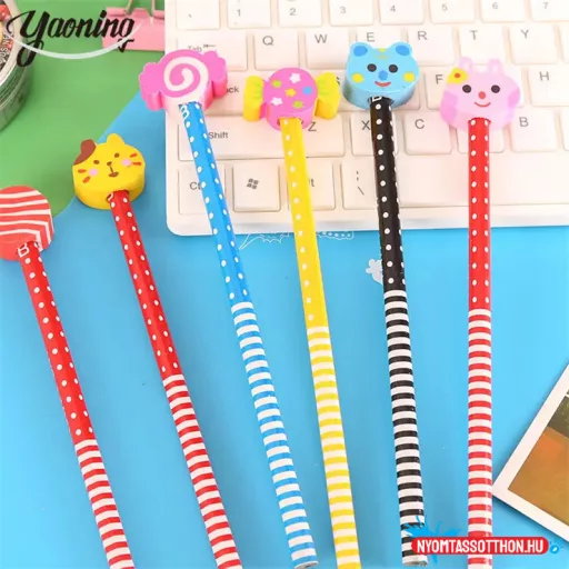 Állatfigurás csíkos grafitceruza radírral