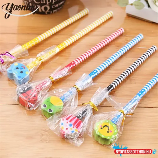 Állatfigurás csíkos grafitceruza radírral