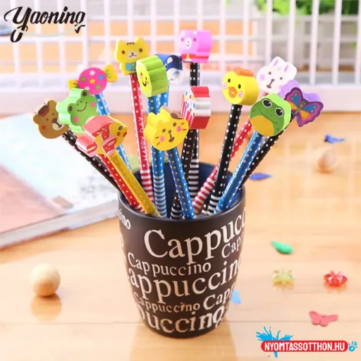 Állatfigurás csíkos grafitceruza radírral