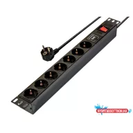   RAIN RET2209 19"" 1U PDU 7xCEE 7/3 schuko aljzat CEE7/7 csatlakozó 1,8m túlfeszültségvédett elosztósor
