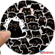 Matrica csomag, 40 db, fekete nagyszemű macska - rajz