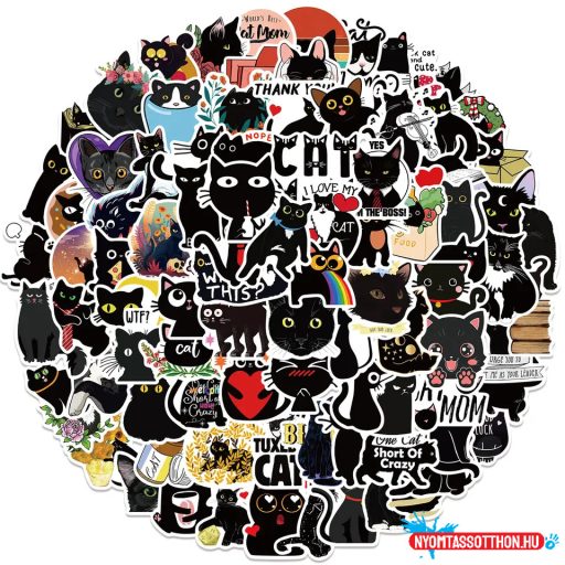 Matrica csomag, 100 db, fekete macska