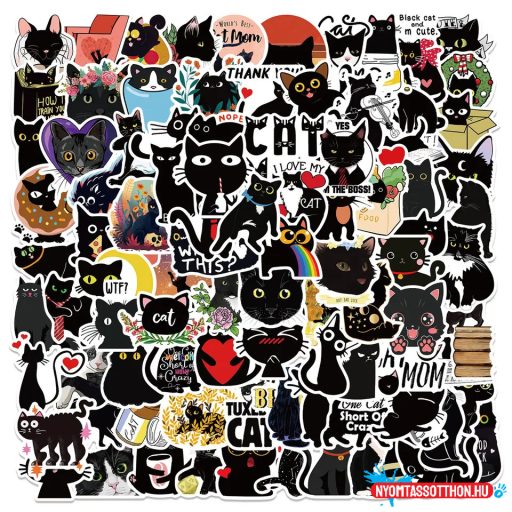 Matrica csomag, 100 db, fekete macska
