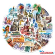 Matrica csomag, 50 db, utazás világ nevezetességei