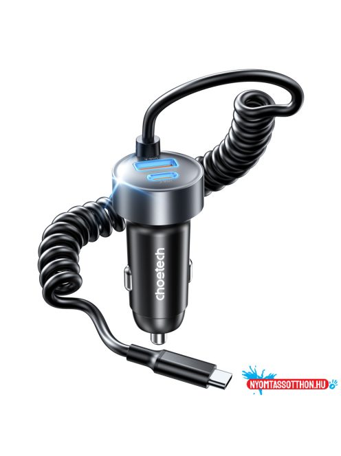 Choetech USB-C*2+A (65W,3-portos, autós, gyorstöltő), töltő