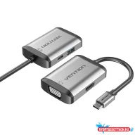   VENTION Type-C to HDMI/VGA/USB3.0/PD Converter 0.15M Gray Metal Type