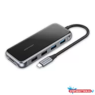   VENTION Multi-function USB-C to HDMI/ VGA/USB3.0*2/USB2.0*2/RJ45/TF/SD/PD Dokkoló 0.15M Gray Mirrored Surface Type