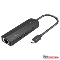 Vention USB-C -> USB3.0*3/Micro USB-B/RJ45 0,15m, Hub