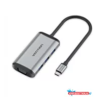   VENTION Multi-function USB-C to HDMI/VGA/USB3.0*3/PD Dokkoló 0.15M Gray Metal Type
