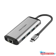   VENTION Multi-function Type-C to HDMI/USB3.0*3/TF/SD/RJ45/3.5mm/PD Dokkoló