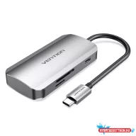   VENTION USB-C to USB3.0x3/SD/TF/PD Hub 0.15M Gray Aluminum Alloy Type