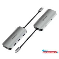   VENTION USB-C to HDMI/USB-C Gen 1/USB 3.0x3/PD Dokkoló 0.15M Gray Aluminum Alloy Type