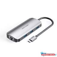   VENTION USB-C to HDMI/USB 3.0x3/RJ45/PD Dokkoló 0.15M Gray Aluminum Alloy Type