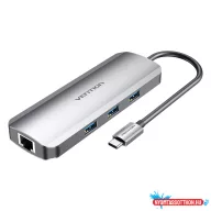   VENTION Multi-function USB-C to HDMI/USB3.0x3/RJ45/SD/TF/TRRS 3.5mm/PD Dokkoló 0.15M Gray Aluminum Alloy Type